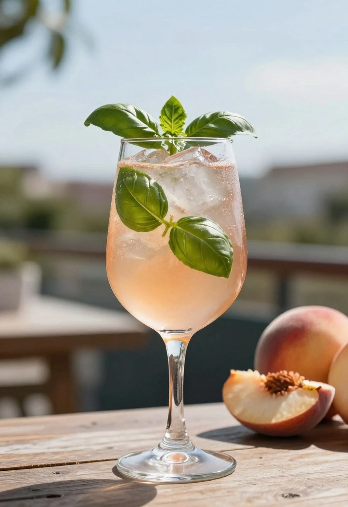 12 Tropical Cocktail Recipes for Bright Sweet Vacation Vibes 89 12 Tropical Cocktail Recipes for Bright Sweet Vacation Vibes - 9. Peach Basil Spritzer